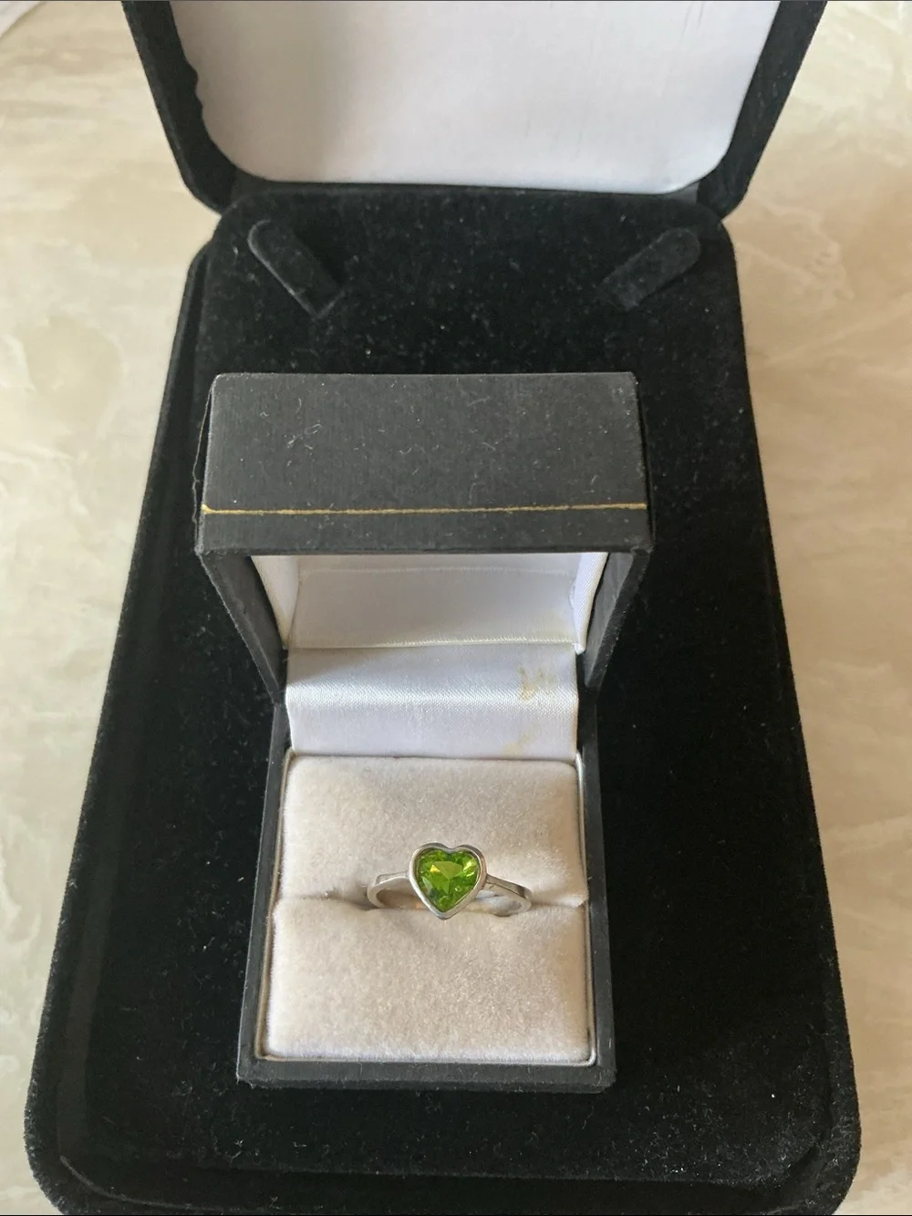 Silver Heart Ring with Green Gemstone